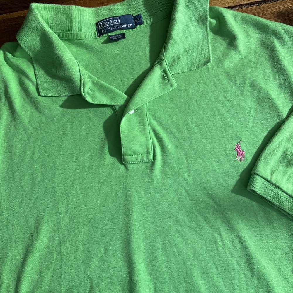 Polo Ralph Lauren Polo Shirt Mens 2XB Green Pink Pony Logo Big & Tall Short Slv
